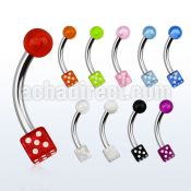 bnedi 316l steel eyebrow banana w acrylic dice ball sideward