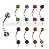 bnedxj 316l steel eyebrow banana with 3mm zebra striped ball
