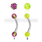 bnedxv steel eyebrow banana w two 3mm acrylic flower balls