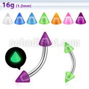 bneglcn 316l steel eyebrow banana with 3mm acrylic luminous cone