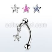 bnerv5 316l steel eyebrow banana w 3mm ball star prong cz