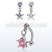 bnerzs6 steel eyebrow banana w dangling cz star 