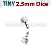 bnes2d25 316l steel eyebrow banana with two tiny 2 5mm dices