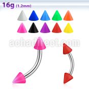 bnesacn 316l steel eyebrow banana w 3mm solid color acrylic cone