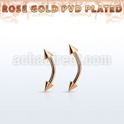bnettcn rose gold 316l steel eyebrow banana, w two 3mm cones