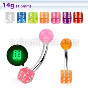 bngldic 316l steel belly banana w 5mm glow ball crystal dice