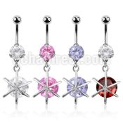 bnrz232 casted steel cz belly banana w big round cz stone