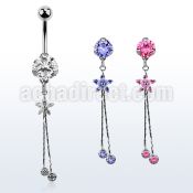 bnrz364 casted steel cz belly banana w flower design  prong set