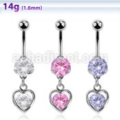 bnrz419 casted steel cz belly banana w heart with cz