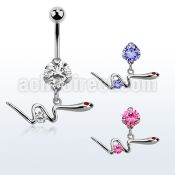 bnrz729 casted steel cz belly banana w snake w round cz on body