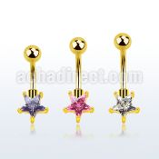 bntstz gold steel belly banana w star shaped prong set cz stone