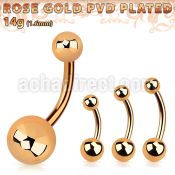 bnttg rose gold steel belly banana with 5mm 8mm balls