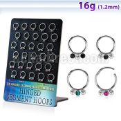 board w steel hinged segment rings w two color crystals 