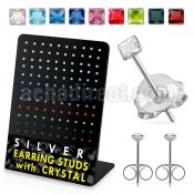 br067 silver earstud with square assorted colored crystal top
