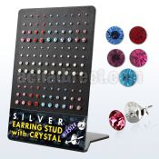 br068 silver earstud w round assorted colored crystal top