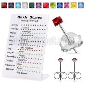 br909 silver birth stone earstuds with 2mm square crystal tops