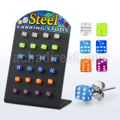 brdi4 stainless steel ear stud w acrylic colored uv dice tops