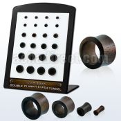 brdpwn display w 24 of sono wood double flare flesh tunnels