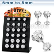 bres11 12 pcs stainless steel earring stud with prong cz stone