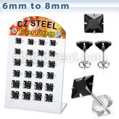 bresq2 12 pcs stainless steel earring stud with black prong cz