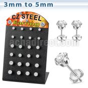 bresz2 stainless steel earring stud with prong round cz stone