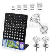 breszr3 steel ear studs prong set 2mm to 6mm cz 36