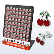 brmch silver earring stud with enamel painted cherry top