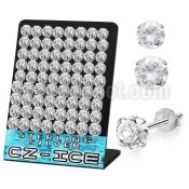 brmcz9 silver ear stud with big clear prong set round cz stone