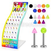 brmlb10 mixed anodized steel labret with uv ball cone