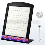 brnbc silver nose bone with round clear crystal top