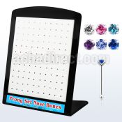 brnbpm silver nose bone with prong assorted colored crystal top