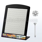 brnbzc silver nose bone with prong set round clear cz stone