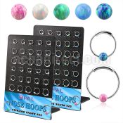 brnhm41 board w 30 silver endless nose hoops w ball w 3mm opal