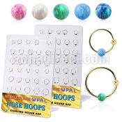 brnhm45 board w 30 gold silver nose hoops w ball 3mm opal ball