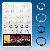 brnhp11 silver nose hoops with double halve black ball closure