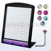 brnsmm silver nose stud with assorted color round crystal top