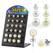 brper2 board of 316l steel earring stud with pearl balls