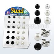 brper3 board of 316l steel earring stud with b w pearl ball