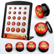brpg184 display w black acrylic plug w a tribal dragon bat logo