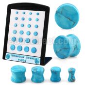 brpg211 display 24 pcs of turquoise double flared stone plugs