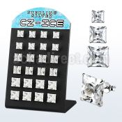 brsczsq silver ear stud with clear prong set square cz stone