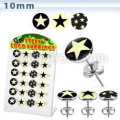 brser10 board of 316l steel earstuds with assorted star logos