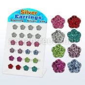 brsfd14 silver earring flower design with ferido glued crystals