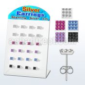 brsfd5 silver earrings square design with ferido glued crystal