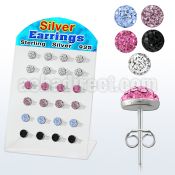 brsfd6 silver earring 6mm round design w ferido glued crystal