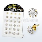 brsgp2 silver ear stud w 18k gold plating round prong cz