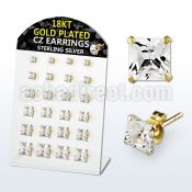 brsgp3 silver ear stud w 18k gold plating square prong cz