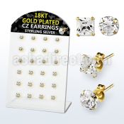 brsgp4 silver earring stud w 18k gold plating prong clear cz