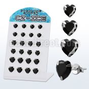 brszhb silver ear stud w black prong set cz heart stone