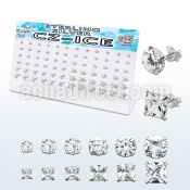 brzm36a silver earring stud with prong round square clear cz